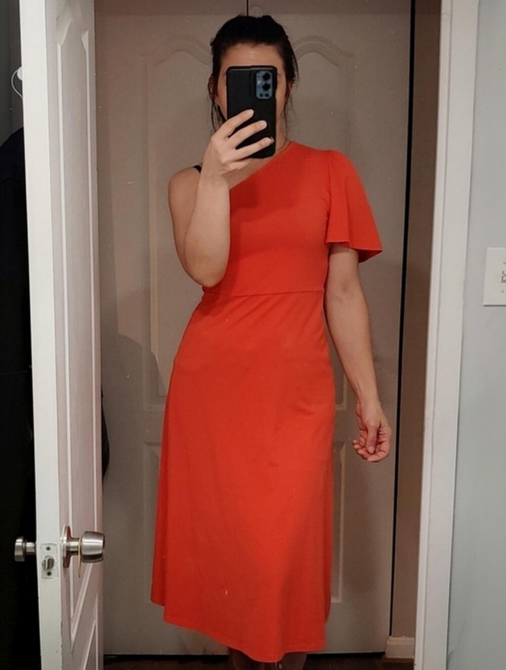 Women's Coral Midi A-Line Dress  Stretch Assymetrical